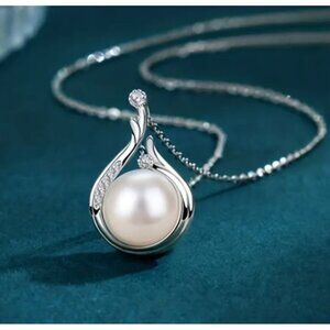 Copper Silver Faux Pearl Pendant Chain Gift